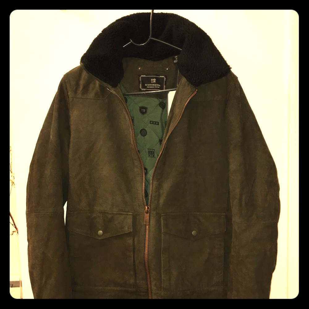 Scotch and Soda Men’s Green Leather Jacket